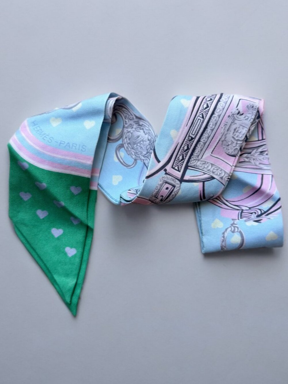 Hermes Pastel Pink Blue Brides de Gala Love Twilly Scarf - Picture 2 of 7